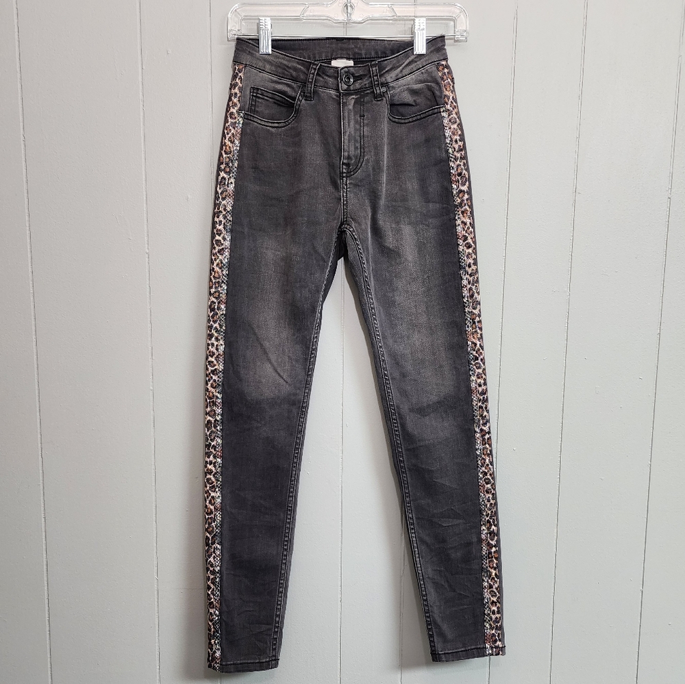 Six Denim Black Leopard Siding Jeans